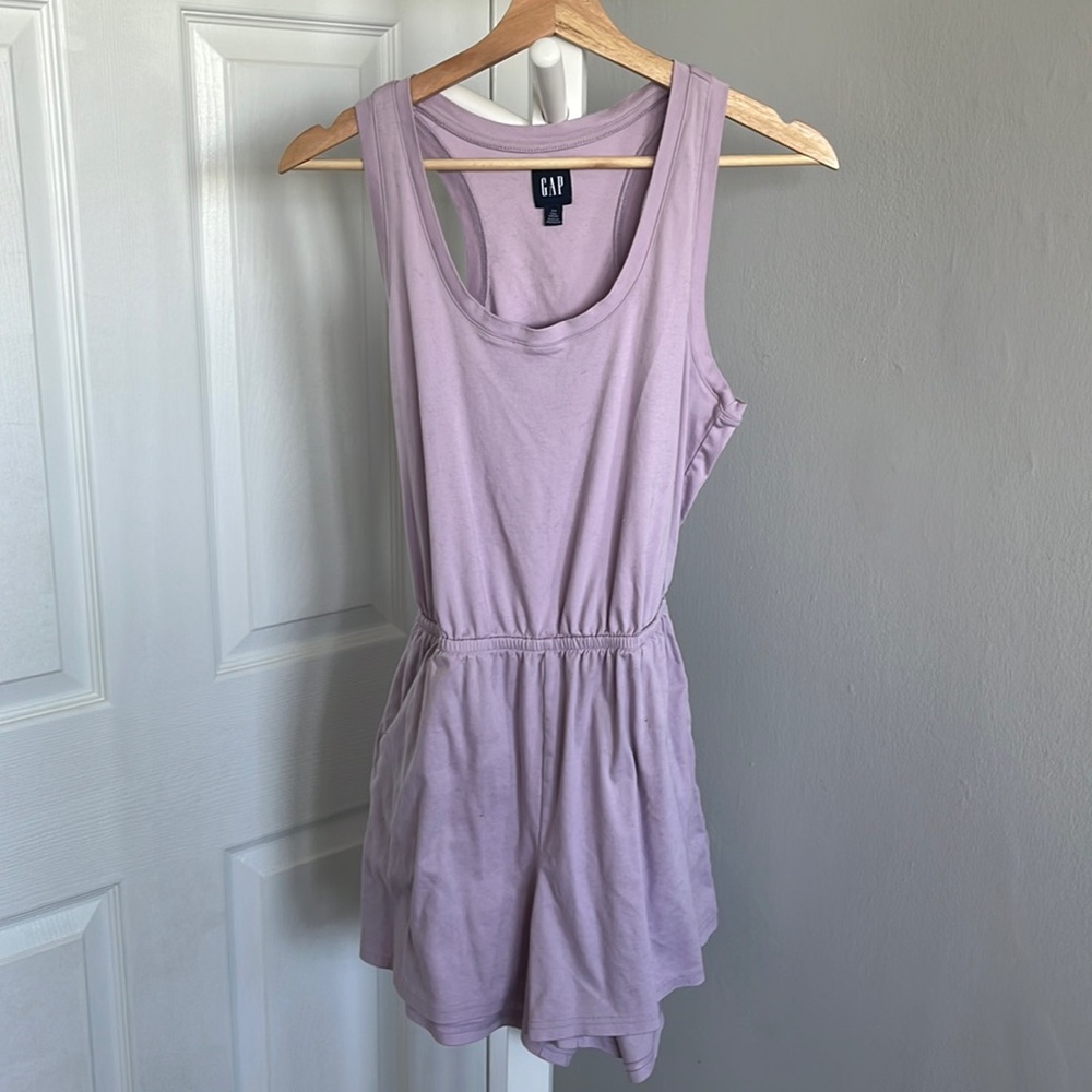 Gap Lilac Romper with Cut-Out Back & Pockets